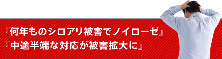 『何年ものシロアリ被害でノイローゼ』『中途半端な対応が被害拡大に』